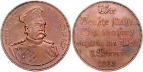 Sammlung Otto v. Bismarck Kupfermedaille 1888 (v.Lauer unsign.) auf seine Reichstagsrede Bennert 53. Slg. Bö. 5144. Slg. Marienbg. 7492. 
kl.Kr., 40,...
