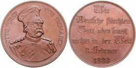 Sammlung Otto v. Bismarck Kupfermedaille 1888 (v. Lauer, unsign.) auf seine Reichstagsrede Bennert 53. Slg. Bö. 5144. Slg. Marienbg. 7492. 
40,3mm 28...