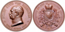 Sammlung Otto v. Bismarck Bronzemedaille 1890 (v. G. Loos) auf seinen 75. Geburtstag Bennert 81. Slg. Bö. 5238. 
44,2mm 44,2g st