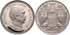 Sammlung Otto v. Bismarck Silbermedaille 1890 (v. Oertel) auf seinen 75. Geburtstag Bennert 84. Slg. Bö. 5227. 
37,9mm 19,2g vz-st
