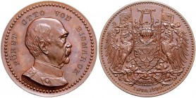 Sammlung Otto v. Bismarck Bronzemedaille 1890 (v. Oertel) auf seinen 75. Geburtstag Bennert 84. Slg. Bö. 5227 (Ag). 
38,4mm 23,2g vz-st