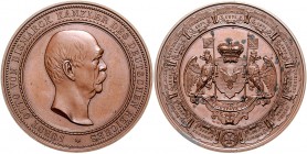 Sammlung Otto v. Bismarck Bronzemedaille 1890 (v. M.&W.) auf seine Entlassung Bennert 89. Slg. Bö. 5240. 
50,3mm 46,6g, a.d. Rs. winz. Patinaflecken ...