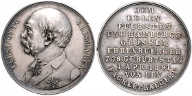 Sammlung Otto v. Bismarck Zinnmedaille 1891 (v. Bergmann) a.s. 76. Geburtstag von den Fackelträgern aus Hamburg Bennert 94. Slg. Bö. -. 
kl.Rf., 34,9...