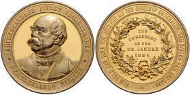 Sammlung Otto v. Bismarck Bronzemedaille 1894 vergoldet (v. Dürrich/Mayer/Schäfer) auf seinen Besuch bei Kaiser Wilhelm II. in Berlin Bennert 119 var....