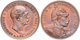 Sammlung Otto v. Bismarck Bronzemedaille 1894 (v. M.&W., unsign.) auf seinen Besuch bei Kaiser Wilhelm II. Bennert 121. Slg. Bö. 5268 (Ag). 
28,4mm 9...
