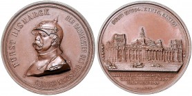 Sammlung Otto v. Bismarck Bronzemedaille 1894 (v. M.&W.) auf die Einweihung des Reichstagsgebäudes in Berlin Bennert 136. Slg. Bö. 5308. 
33,4mm 20,2...