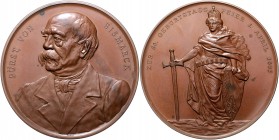 Sammlung Otto v. Bismarck Bronzemedaille 1895 (v. Lauer) auf seinen 80. Geburtstag Bennert 147. Slg. Bö. 5367. 
kl.Pat.Fl., 80,2mm 226,5g PP