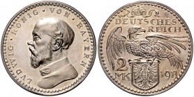 Medaillen von Karl Goetz 2 Mark 1913 Probe in versilbertem Kupfer (Bayern) Schaaf 51G1. Kien. 77. J. zu51. Slg. Bö. 5246 ff. 
8,3g f.st