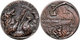 Medaillen von Karl Goetz Bronzegussmedaille 1917 a.d. Einnahme von Riga durch deutsche Truppen Kien. 195. 
etw. fleckig vz