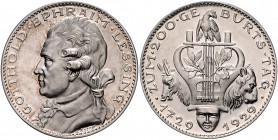 Medaillen von Karl Goetz Silbermedaille 1929 a.d. 200. Geburtstag von G.E. Lessing, i.Rd: BAYER.HAUPTMÜNZAMT.SILBER 900f Kien. 418. 
36,1mm 24,5g PP