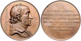 - Judaica Bronzemedaille 1835 auf den Brüsseler Arzt Simon Lubin 1767-1835, gewidmet von 384 Mitbürgern, die durch seine Pflege geheilt wurden Brett. ...