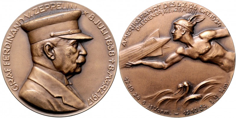 - Luftfahrt Bronzemedaille 1924 (v. M&W) auf die Amerikafahrt des LZ 126 Kai. 45...
