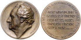 - Personen - Goethe, J.W. v. 1749-1832 Bronzemedaille 1923 (v. Seffner) a.d. 100. Jahrestag seines Aufenthaltes in Pössneck Förschn. 192. 
30,6mm 15,...