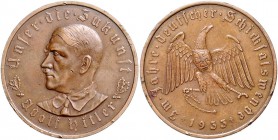 - Personen - Hitler, Adolf 1889-1945 Bronzemedaille 1933 (v. Glöckler, unsign.) a.d. Machtergreifung, i.Rd: BAYER. HAUPTMÜNZAMT Colb./Hyd. C30. 
kl.R...