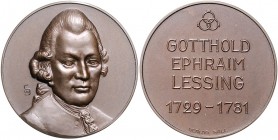 - Personen - Lessing, Gotthold E. 1729-1781 Bronzemedaille o.J. (WS/v. Ball) auf seinen 200. Geburtstag 
36,1mm 19,6g st