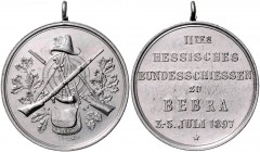 - Schützenmedaillen - Bebra Silbermedaille 1897 a.d. 2. Hessische Bundesschießen am 3.-5. Juli. Das Rückseitenmotiv mit den Schützenutensilien wurde a...