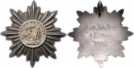 - Schützenmedaillen - Provinz Brandenburg Stern 1927 (v. Oertel) mit Gravur für den II. Ritter des Märkischen Schützenbundes, mit Punze Silber 935" "...