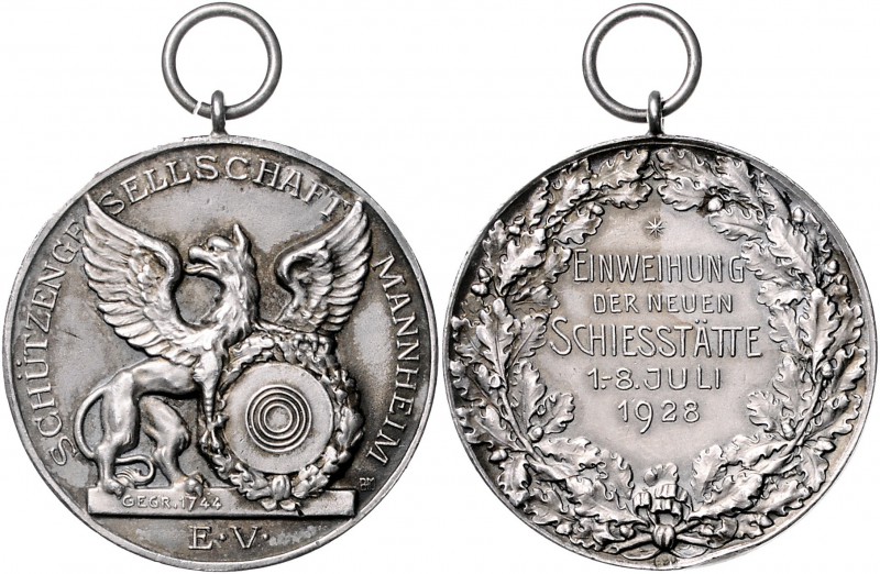- Schützenmedaillen - Mannheim Silbermedaille 1928 (v. B.H. Mayer) a.d. Einweihu...