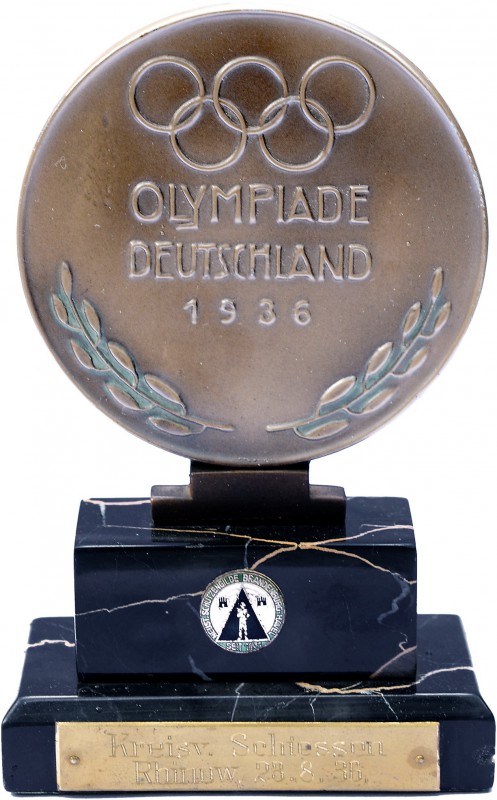 - Sport Eins. Bronzemedaille 1936 auf Marmorsockel Olympiade Deutschland 1936 de...