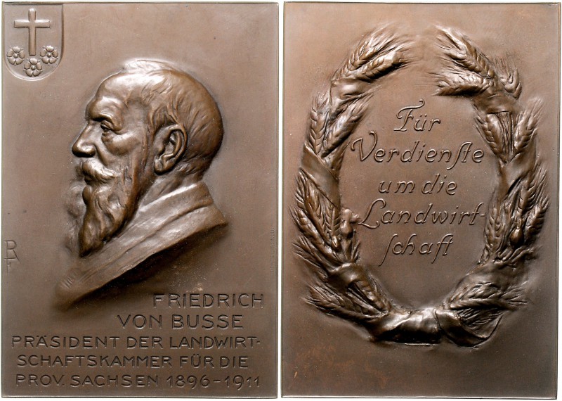 - Tiere und Landwirtschaft Bronze-Plakette o.J. (v. R. Felderhoff) Für Verdienst...