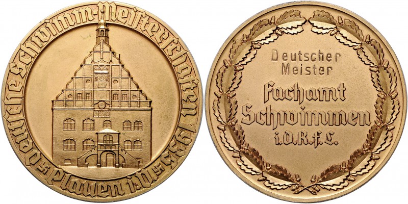 - Allgemeine Medaillen Vergoldete Zinnmedaille 1935 (unsign.) dem Deutschen Meis...