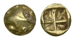MYSIA. Kyzikos. (Circa 600-550 BC) EL Myshemihekte or 1/24 Stater Obv: Forepart of tunny right within border of pellets. Rev: Quadripartite incuse squ...