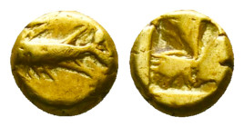 Mysia. Kyzikos. Hekte. 550-500 BC. (Von Fritze-15 Similar with Hekte). Anv.: Two tunny fish: one above swimming to right and the lower to left; below,...