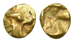 Ionia. Uncertain. 1/48 stater. 600-550 BC. (SNG Kayhan-708/10). (Rosen-293). Anv.: Lion's head to right. Rev.: Quadripartite incuse. Au. 0,30 g. Choic...