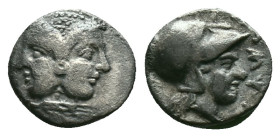 Lampsakos, Mysia. AR Diobol, 4th Century BC. Obv. Janiform female head. Rev. ΛΑΜ, helmeted head of Athena right. Reference: Condition: Very Fine

We...