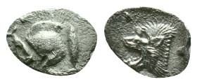 Mysia, Cyzicus Obol circa 450, AR . Forepart of boar l., behind, tunny. Lion’s head l. within incuse square. Reference: Condition: Very Fine

Weight...