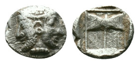 Troas, Tenedos,AR. Silver Obol Late 5th-early 4th century BC. Obv: Bust of Artemis to right, wearing stephane Rev: Labrys; T-E across lower fields. Re...