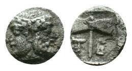 Troas, Tenedos,AR. Silver Obol Late 5th-early 4th century BC. Obv: Bust of Artemis to right, wearing stephane Rev: Labrys; T-E across lower fields. Re...