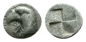 C. Aeolis, Kyme, AR Hemiobol,Circa 480-450 BC. Obv: Head of eagle left. Rev: Quadripartite incuse square. Reference: Condition: Very Fine

Weight: 0...