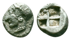 Ionia, Phokaia, AR Diobol,Circa 521-478 BC. Obv: Archaic female head left, wearing earring and helmet or close fitting cap. Reference: Condition: Very...