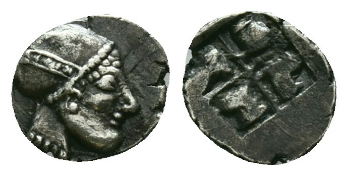 TROAS, Gargara. 5th century BC. AR Hemiobol. Female head left, hair bound in sak...