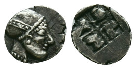 TROAS, Gargara. 5th century BC. AR Hemiobol. Female head left, hair bound in sakkos; ΓAP behind neck / Quadripartite incuse square. CNG 67, lot 650; H...