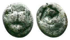 Lesbos. Unattributed early mint. AR 1/12 Stater. Circa 500-450 BC. Obv.: Heads of two confronted boars. Rev.: Incuse square punch divided diagonally. ...