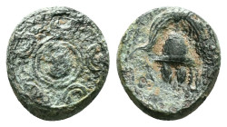 Macedonian Kingdom. Anonymous issues. Ca. 323-275 B.C. Æ . Uncertain mint in Asia Minor. Head of Herakles facing, wearing lion's skin headdress, formi...