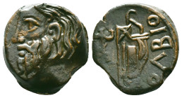 SKYTHIA. Olbia. Ae (Circa 310-280 BC). Obv: Horned head of Borysthenes left. Rev: OΛBIO. Axe and bow in quiver; monogram to left. Reference: Condition...