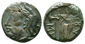 SKYTHIA. Olbia. Ae (Circa 310-280 BC). Obv: Horned head of Borysthenes left. Rev: OΛBIO. Axe and bow in quiver; monogram to left. Reference: Condition...