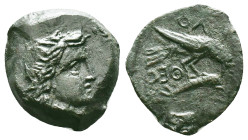 SKYTHIA. Olbia. Ae (Circa 380-360 BC). Obv: Head of Demeter right. Rev: OΛBIO. Eagle right on dolphin right; EYEI (retrograde) below. Reference: Condi...