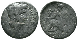 Claudius I Æ. uncertain Caesarea, Cilicia. Dated RY 5 = AD 45/6. TIBЄPIOC KΛΑΥΔΙΟC ΚΑΙCΑΡ, bare head to right / KAICAPEΩN, Zeus seated to left, holdin...