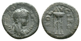TROAS, Alexandria, Severus Alexander (222-235 AD) AE Bronze Obv: ALEXANDRV. Laureate head of Severus Alexander, r. Rev:COL AV(G) TR(O). Tripod. Refere...