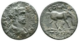 Troas Alexandria, Gallienus, IMP LICINI GALLIENVS, laureate, draped and cuirassed bust right, rev COL AVGO - TRO, horse feeding right, Reference: Cond...
