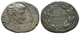 ASIA MINOR. Uncertain. Augustus (27 BC-AD 14). Ae. Obv: CAESAR. Bare head right. Rev: AVGVSTVS. Legend in one line within laurel wreath. Reference: Co...