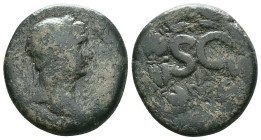 Trajan. (98-117 AD). Æ Bronze. Syria. Antioch. Obv: laureate bust of Trajan right. Rev: SC in laurel-wreath. AE Reference: Condition: Very Fine

Wei...