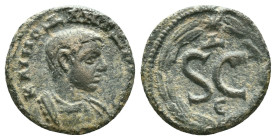 Diadumenian (Caesar, 217-218). Seleucis and Pieria, Antioch. Æ. Bare-headed, draped and cuirassed bust r. R/ Large SC, ΔE above, eagle below; all with...