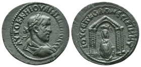 Mesopotamia, Nisibis. Philip I. A.D. 244-249. AE. Laureate, draped and cuirassed bust of Philip I right Rev: Statue of Tyche seated facing within tetr...