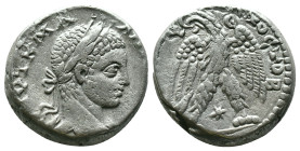 Elagabal. (218-222 AD). Billon Tetradrachm. Antioch. Obv: laureate bust of Elagabal right. Rev: eagle spreading wings standing holding wreath. Referen...