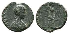 Aelia Flaccilla; Constantinople, 379-383 AD, AE Reference: Condition: Very Fine

Weight: 1,49 gr. Diameter: 14,5 mm
